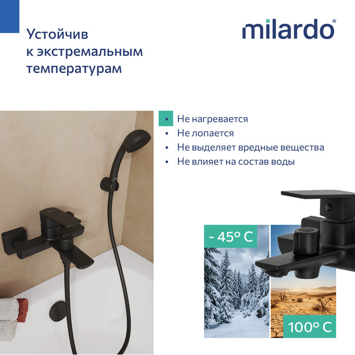 Смеситель для ванны Milardo Поли (Poli) черный матовый (POLBL00M02) - фото 12