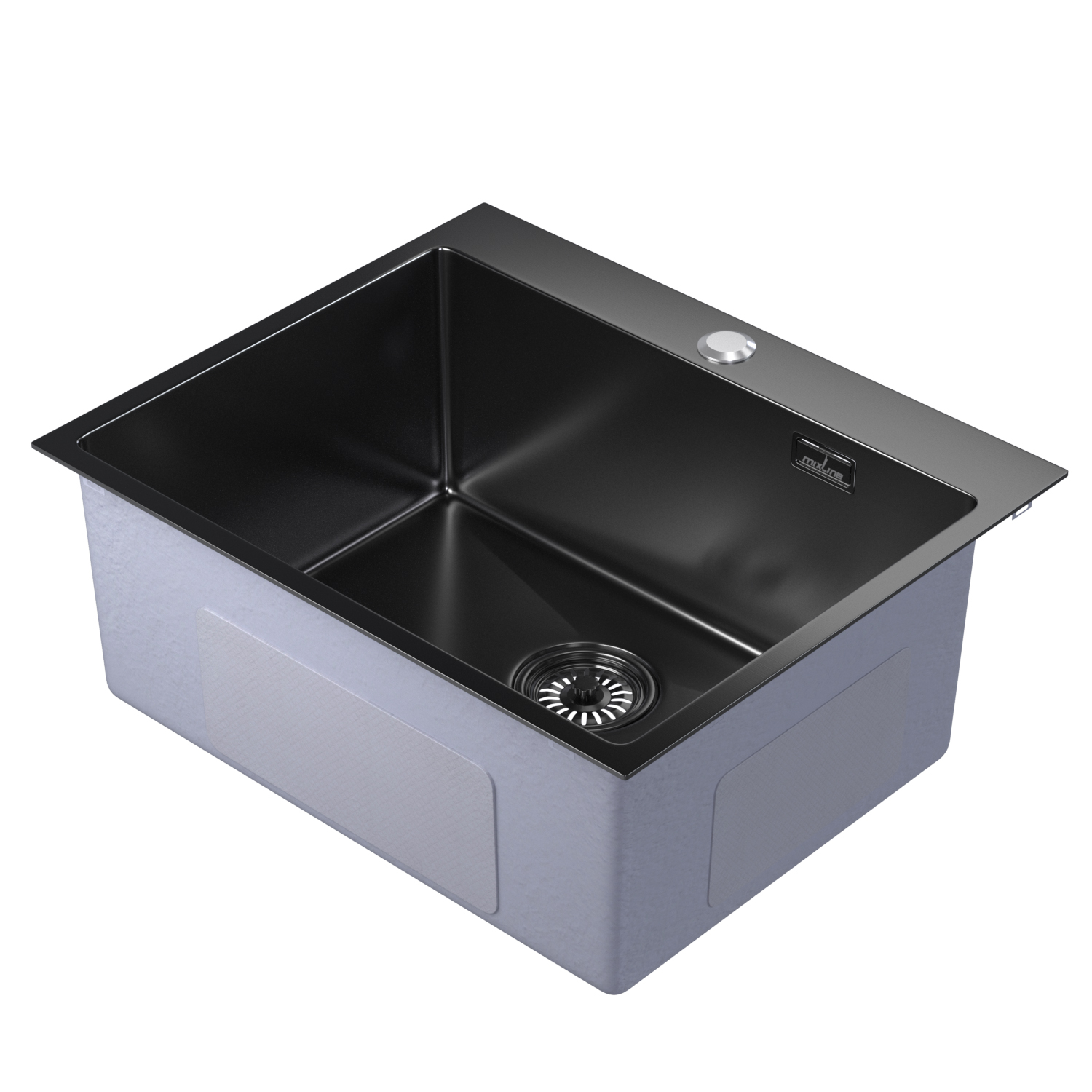 Мойка MIXLINE PRO настол.монтаж 60х50 (3,0) вып 3 1/2 22см с сифоном (черный графит) (555134)