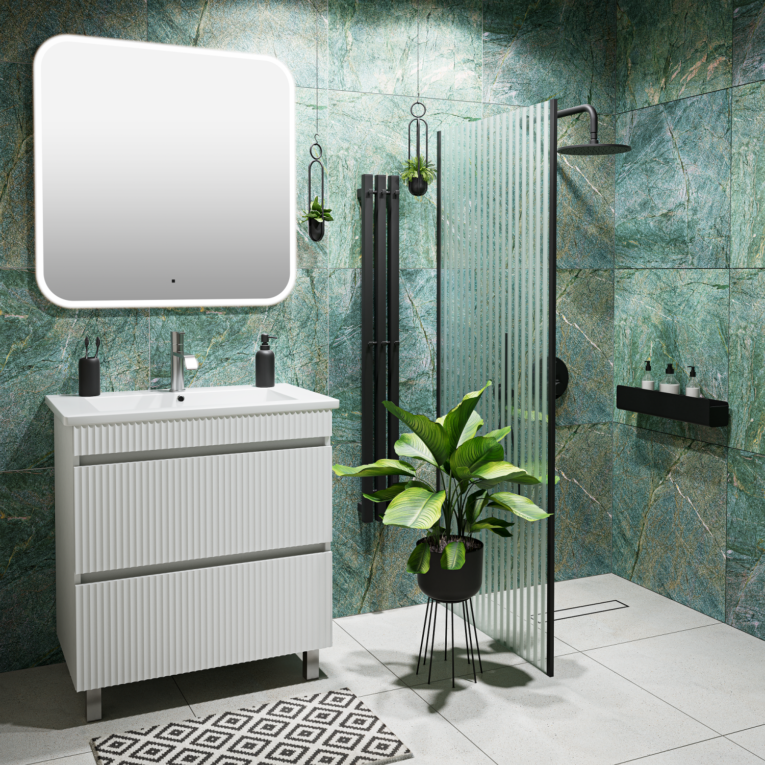 Тумба Runo Модена 65 напольная 2 ящика белая под умывальник 00-00001021 (Оскар 65) (00-00001452) - фото 2