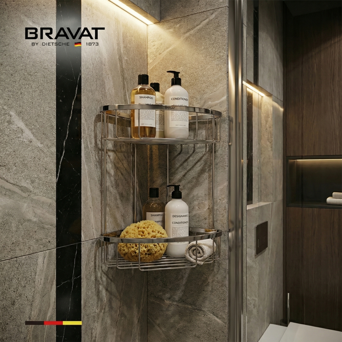 Полка двойная для ванной комнаты угловая BRAVAT (D71004CP-SW) - фото 5