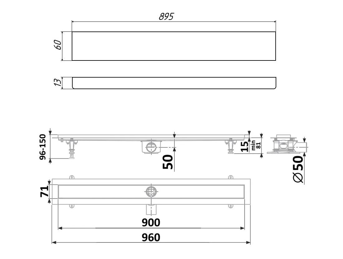 Душевой лоток TIMO Drain Protect 900 с двусторонней панелью PG20 под плитку, сатин (DP20900-PG20900) - фото 8