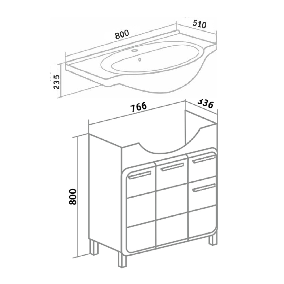 Тумба под раковину Runo  (под умывальник Erica 80) Эрика 80 (УТ000003319) - фото 4