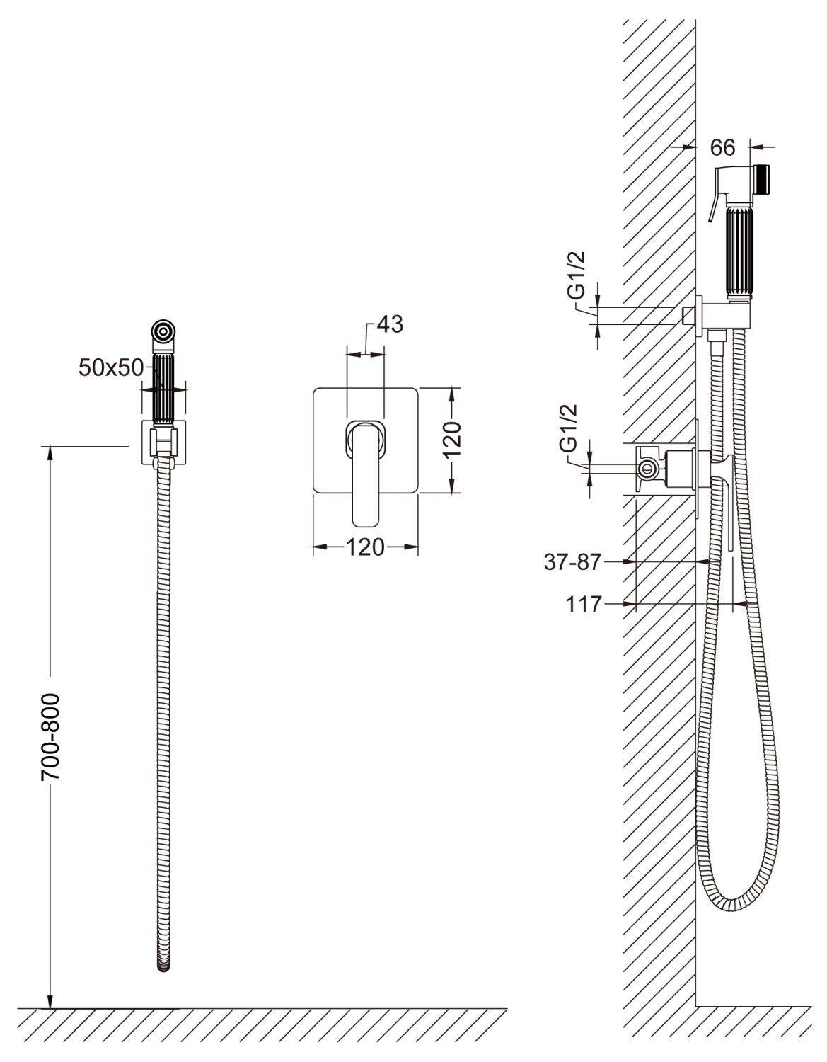 Смеситель встроенный с гигиеническим душем Timo Torne черный (4389/03SM) - фото 6