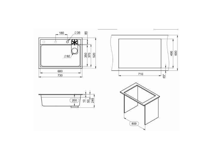 Кухонная мойка GRANULA KITCHEN SPACE RINZER кварц (7308R, ШВАРЦ) - фото 4