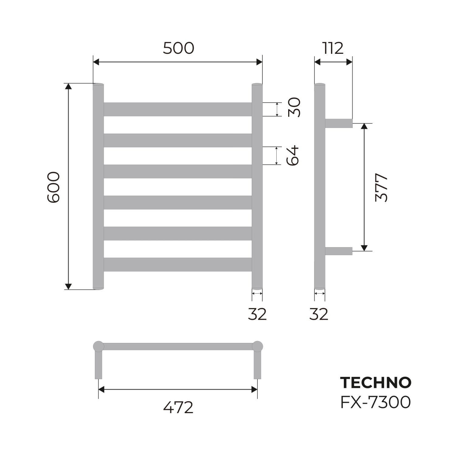 Полотенцесушитель электрический Fixsen TECHNO 600х500 хром (FX-7300) - фото 3