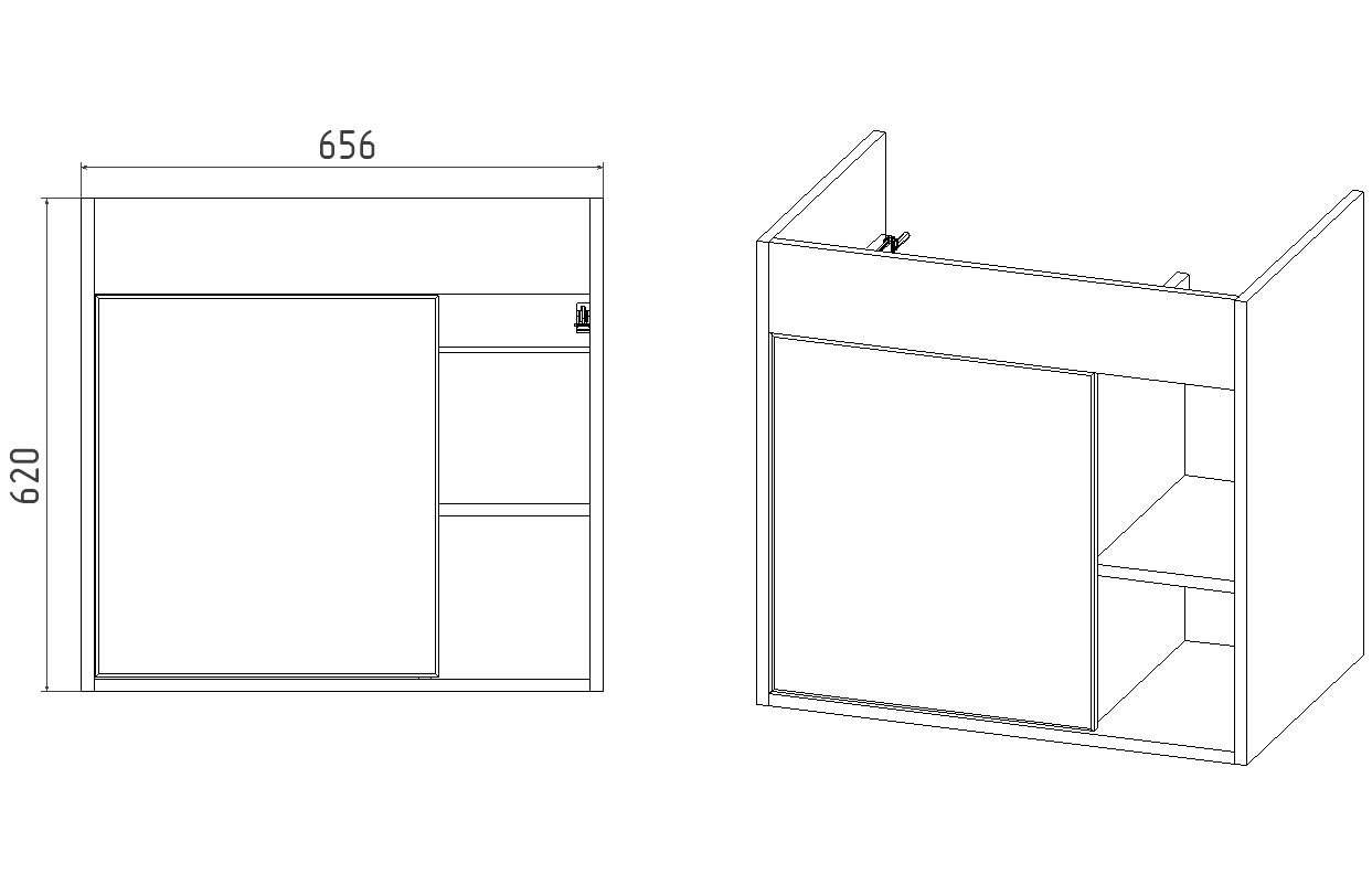 Тумба VIANT "Бостон" 1 ств подвесная  425х655х620 под раковину .S-UM-COM70/1-w (COMO 70) (VBOS70CO-T1STP) - фото 3