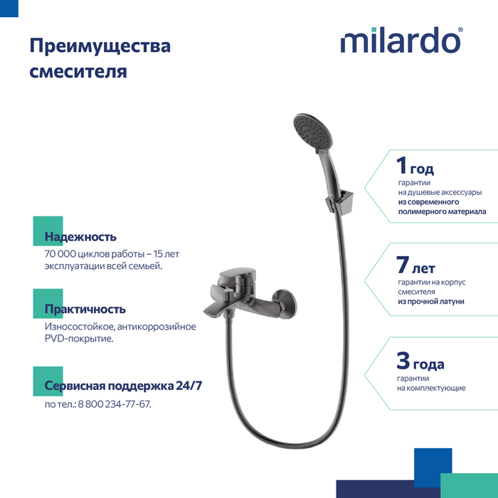 Смеситель для ванны, графит, Rora, Milardo, RORGM00M02 - фото 6