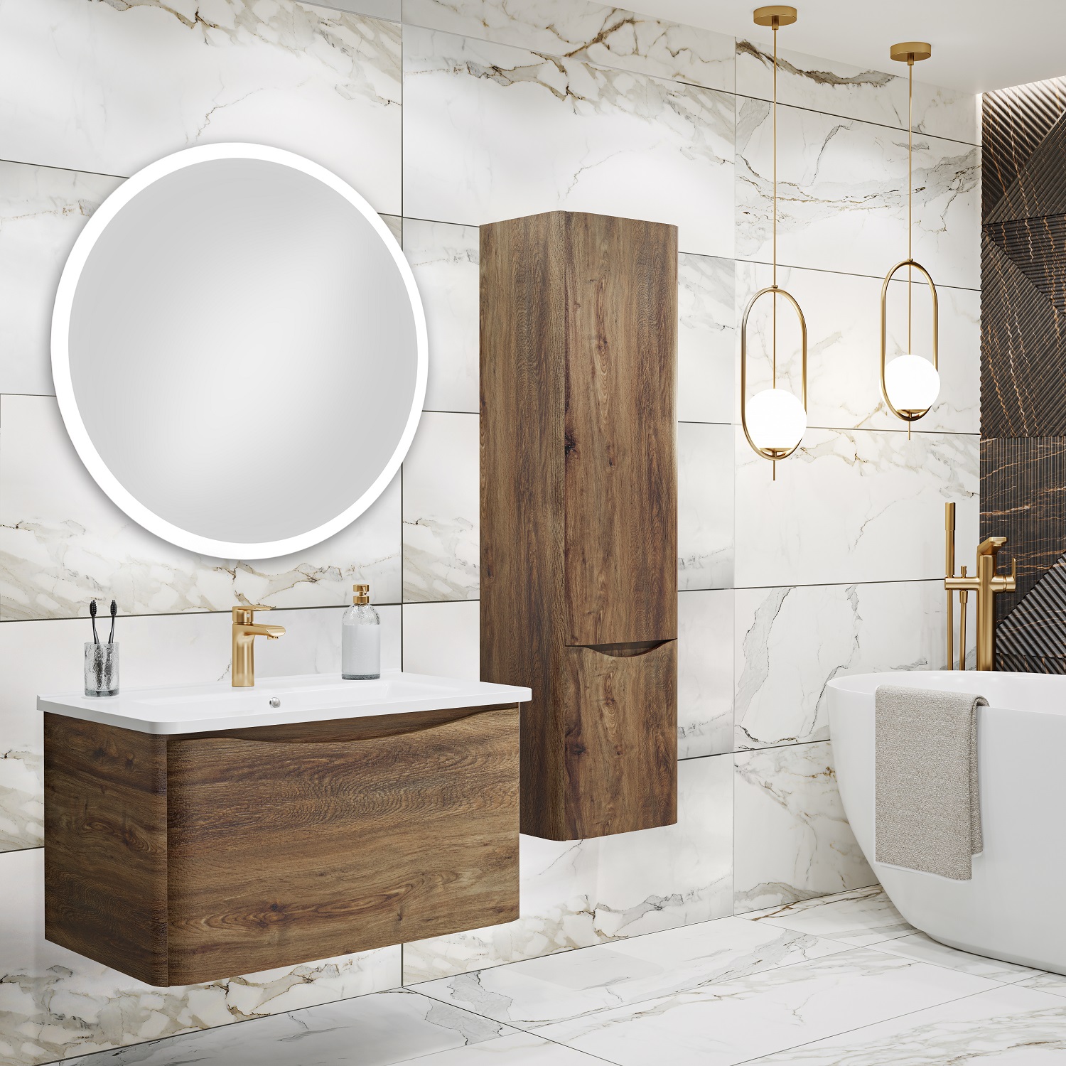 Тумба Runo Тоскана 80 темное дерево под умывальник 00-00001391 (Никсон 80) (00-00001417) - фото 3