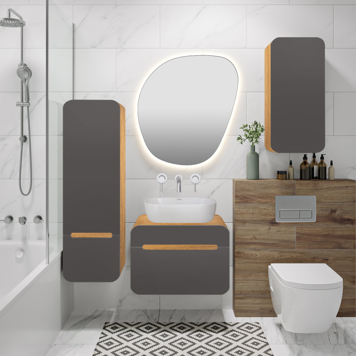 Шкаф навесной Runo Ницца 35 дуб натуральный графит правый (00-00002126) - фото 2