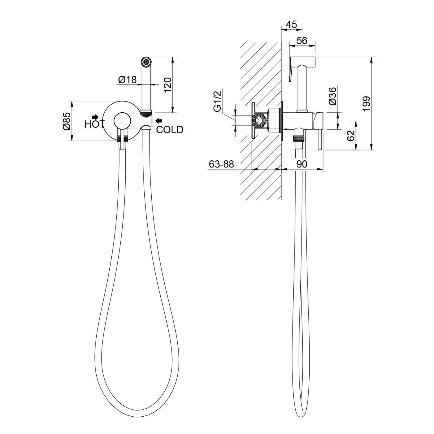 Смеситель встроенный с гигиеническим душем Timo Saona черный (2338/03SM) - фото 3