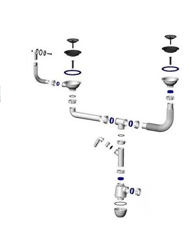 Сифон двойной GRAND 3 1/2 телескоп. труб. с поворот. чашей, круг перелив. и отвод (СФ-0008) - фото 2