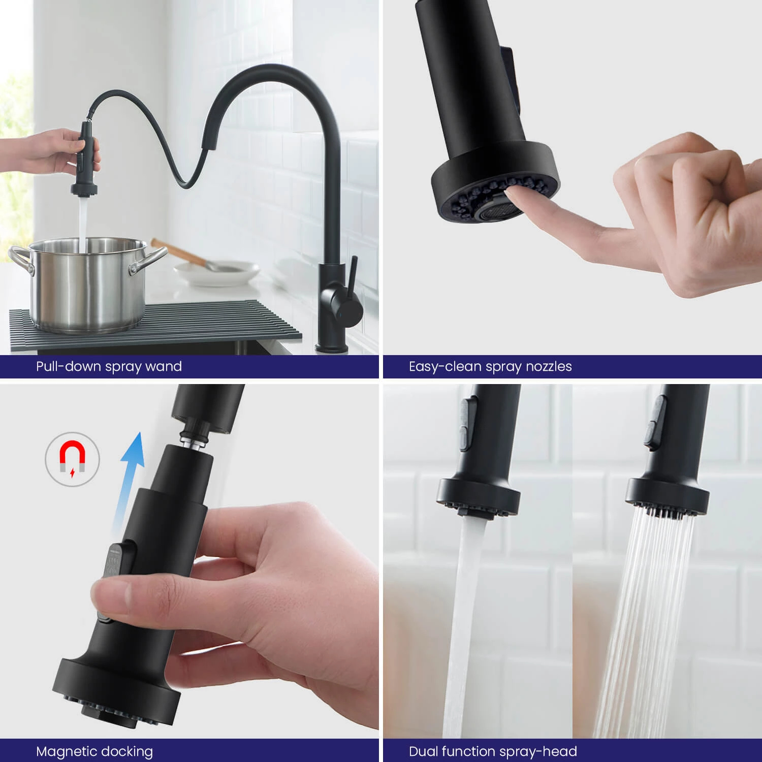 Смеситель для кухни с выдвижной лейкой Timo Saona черный (2316/03FL) - фото 2