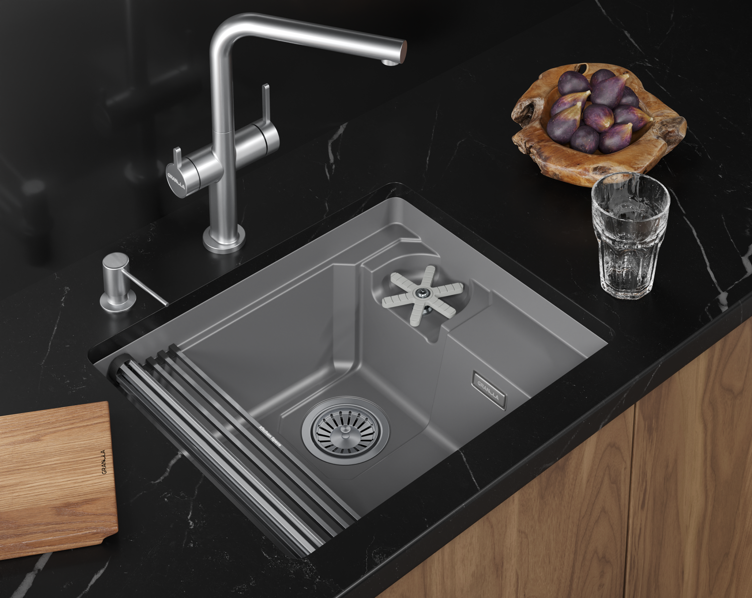 Кухонная мойка GRANULA KITCHEN SPACE RINZER кварц (5505RU, АЛЮМИНИУМ) - фото 1