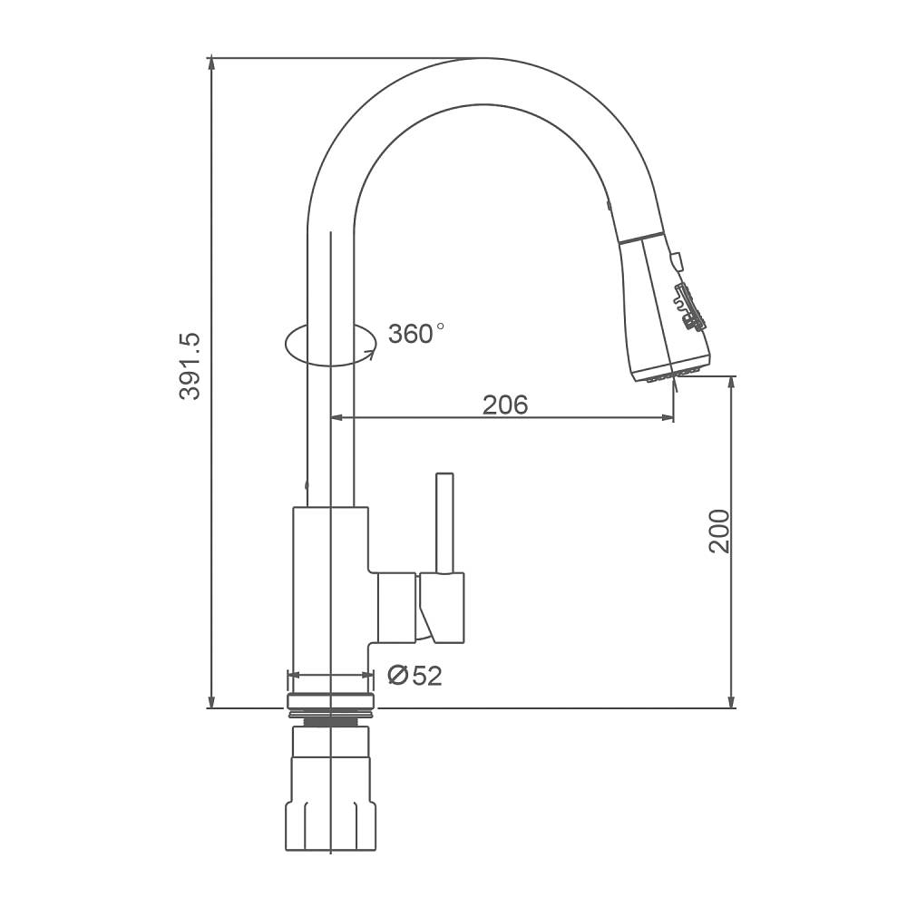 Смеситель Splenka для кухни 2-х режимный  поворотный выдвижной излив, черный (S203.49.06) - фото 2