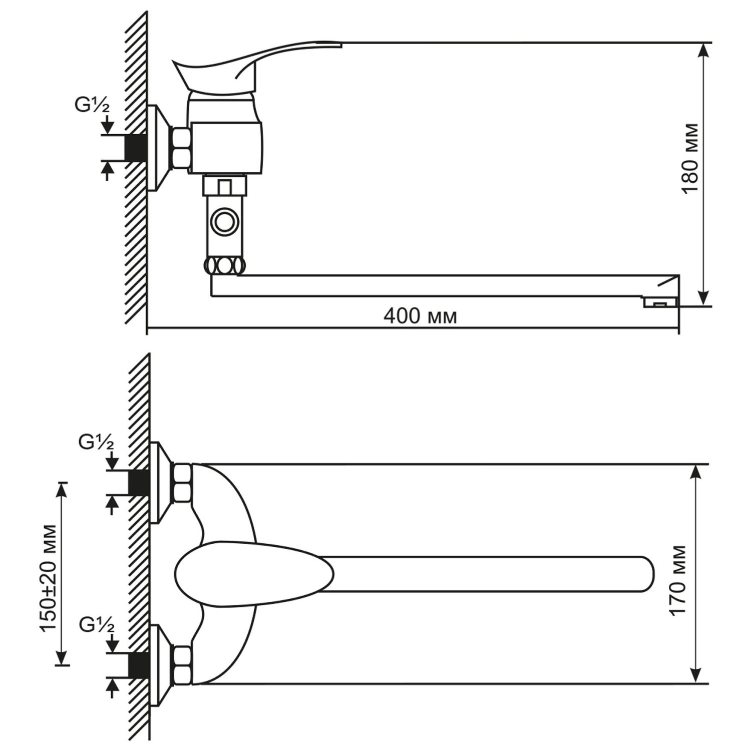 Смеситель для ванны и умывальника MIXLINE ML03-02 (522140) - фото 3