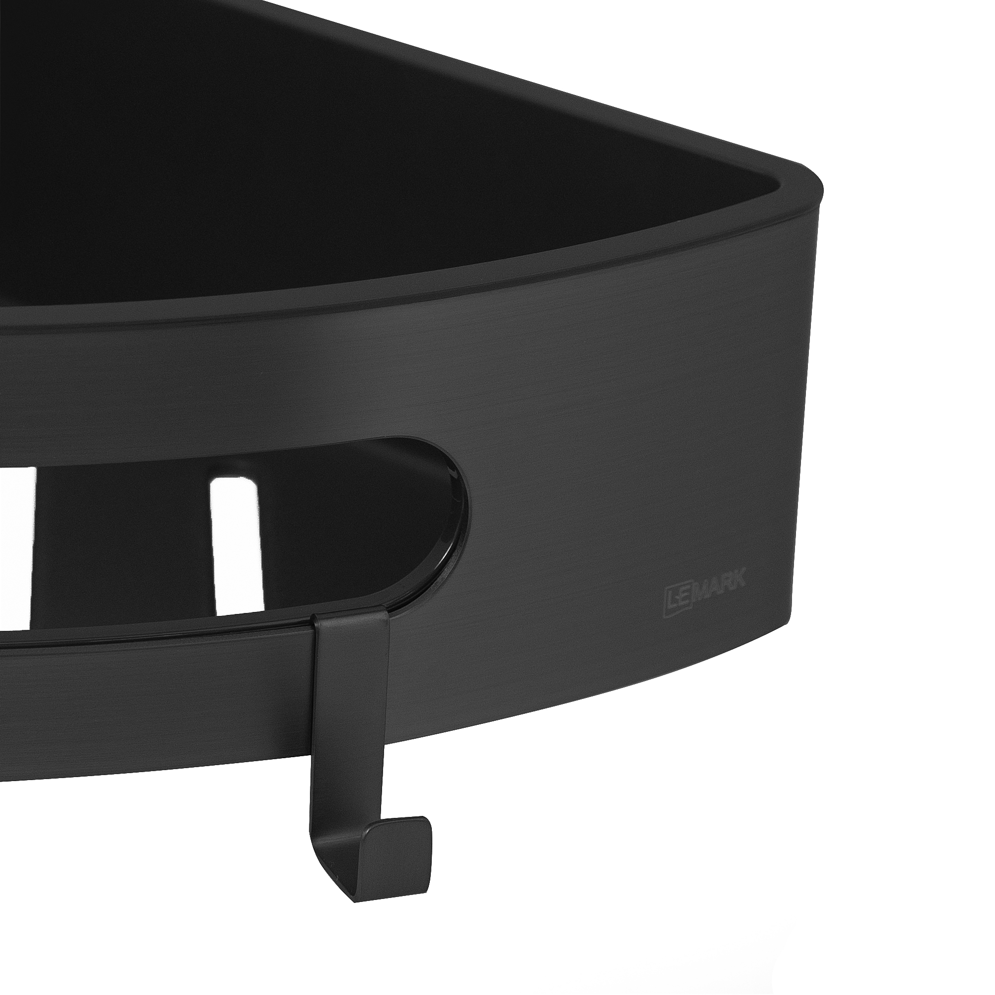 Полка для душа угловая Lemark SHELF LINE из нерж. стали с крючками, черный/ вставка-пластик черный (9772047) Полка для душа угловая Lemark SHELF LINE из нерж. стали с крючками, черный/ вставка-пластик черный (9772047) - фото 3