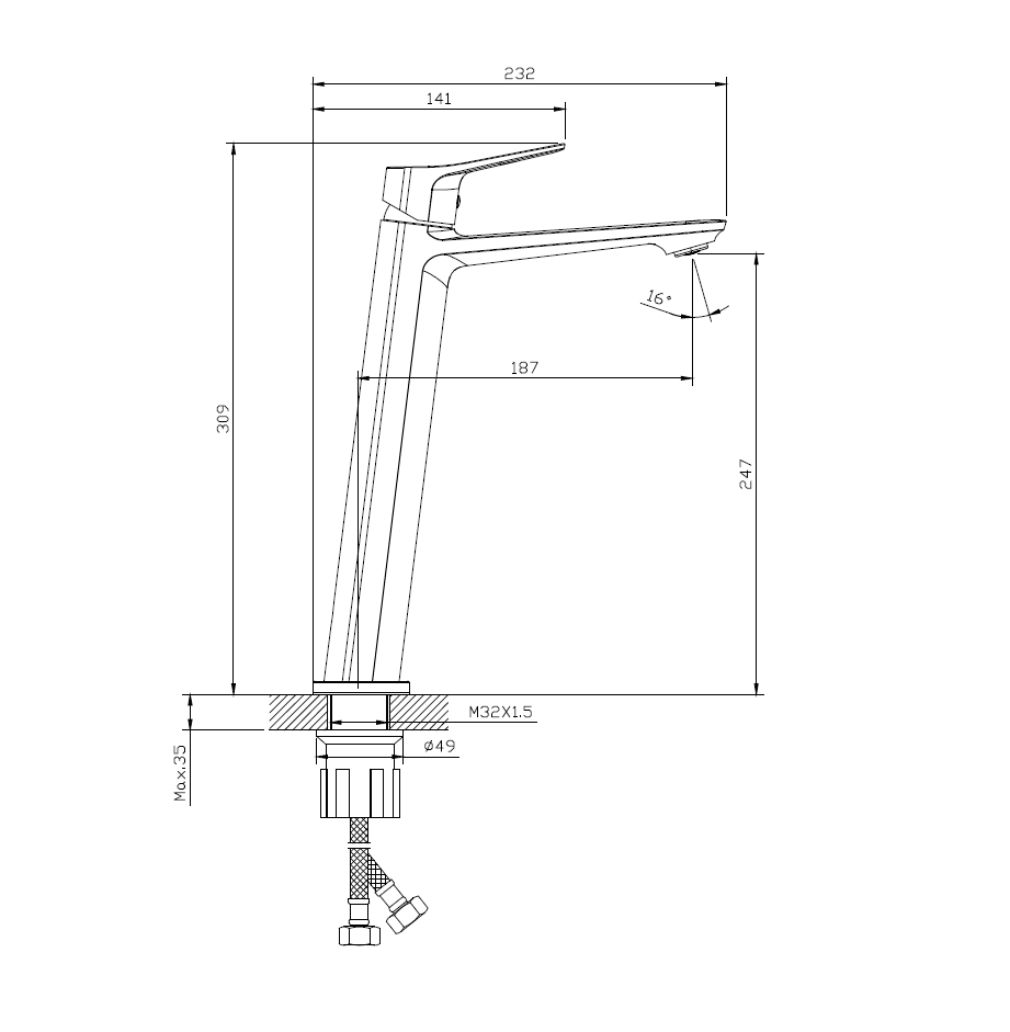 Смеситель для раковины высокий DQ Leipzig хром (DA1762001) - фото 7