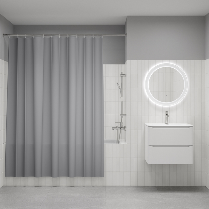 Штора для ванной, 200x240 см, Полиэстер, светло-серый, IDDIS, BL07P24i11 - фото 1