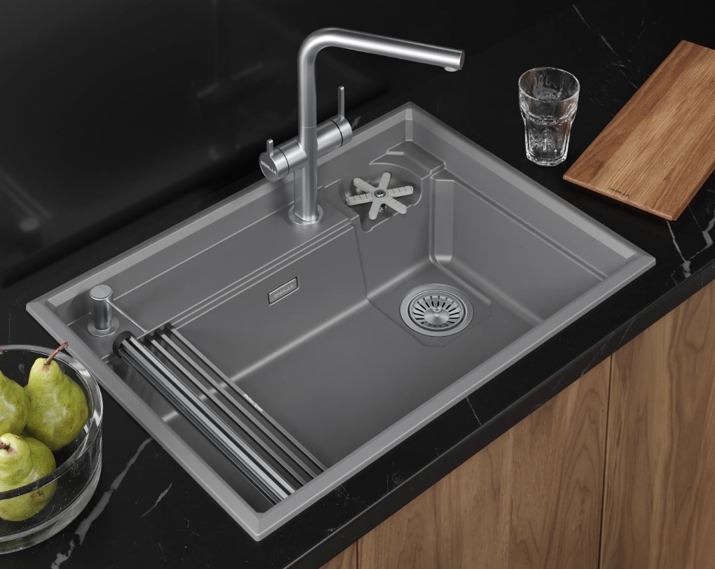 Кухонная мойка GRANULA KITCHEN SPACE RINZER кварц (7308R, АЛЮМИНИУМ) - фото 1