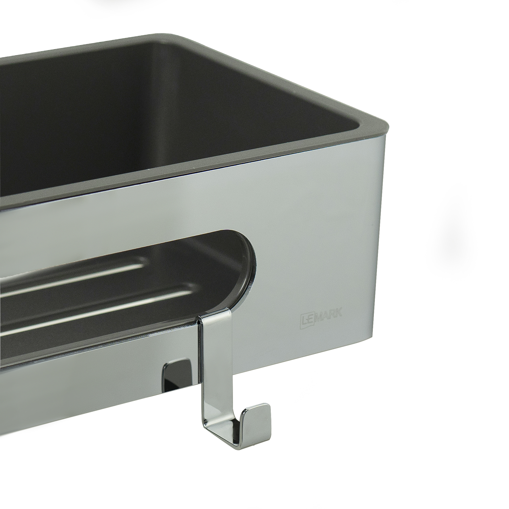 Полка для душа прямая Lemark SHELF LINE из нерж. стали с крючками, хром/вставка-пластик графит (9771043) Полка для душа прямая Lemark SHELF LINE из нерж. стали с крючками, хром/вставка-пластик графит (9771043) - фото 4