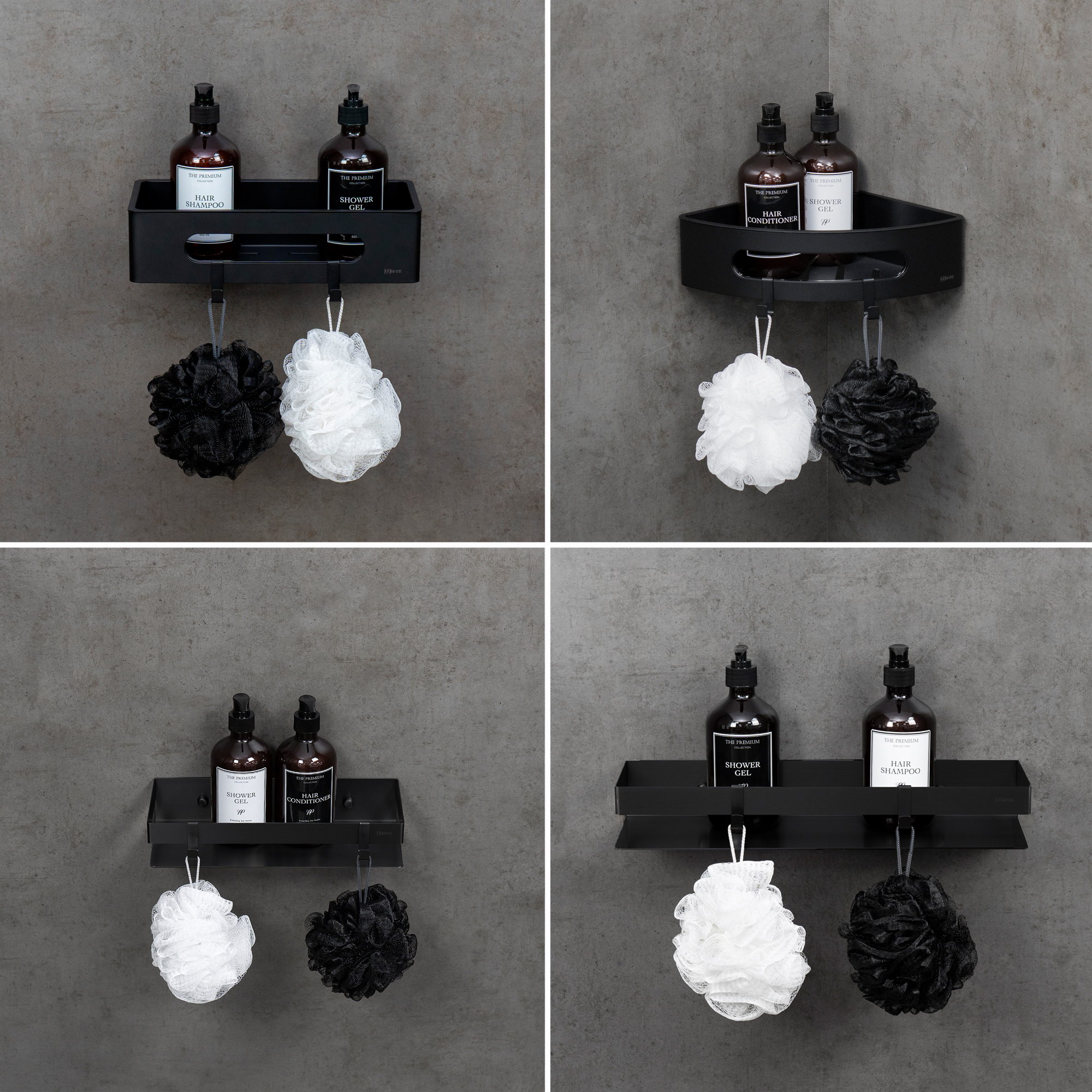 Полка для душа прямая Lemark SHELF LINE 400 мм из нерж. стали с крючками, черный (9772053) - фото 6