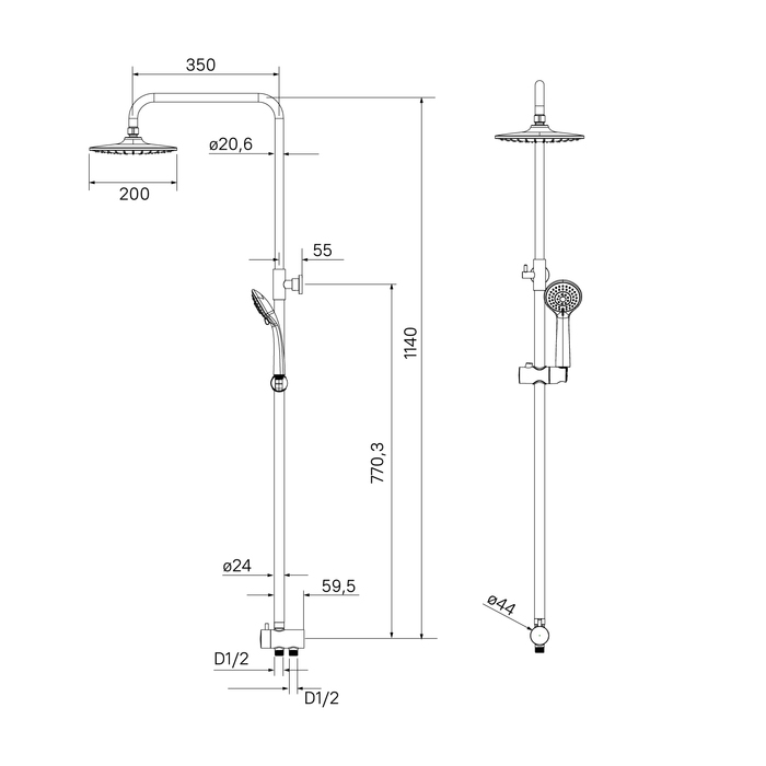 Душевой гарнитур с верхней лейкой Milardo Shower Set (3703F24M76) - фото 3