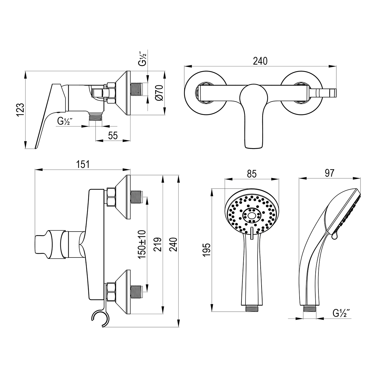 Смеситель Rossinka для душа (RS29-41) - фото 2