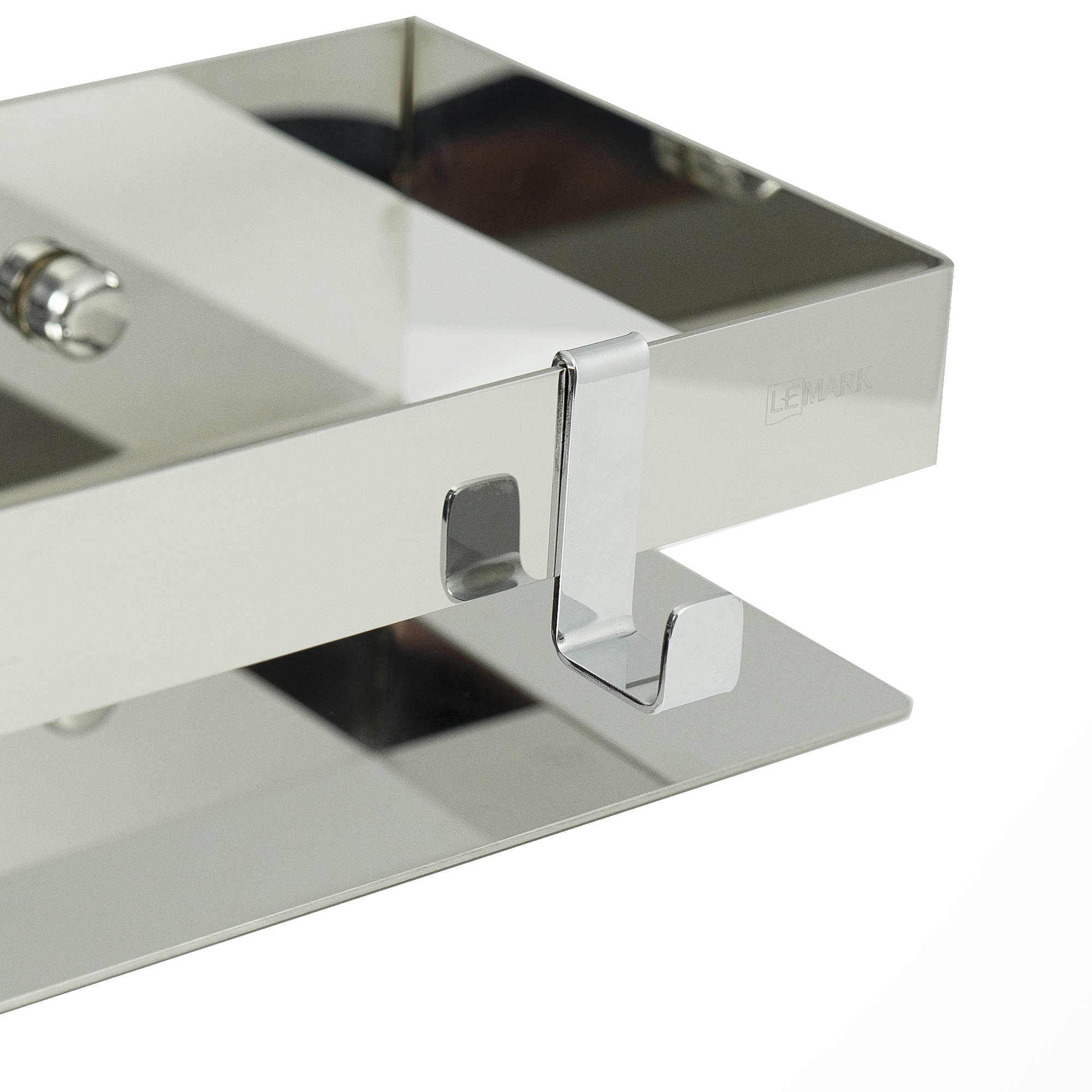 Полка для душа прямая Lemark SHELF LINE 400 мм из нерж. стали с крючками, хром (9771052) Полка для душа прямая Lemark SHELF LINE 400 мм из нерж. стали с крючками, хром (9771052) - фото 3