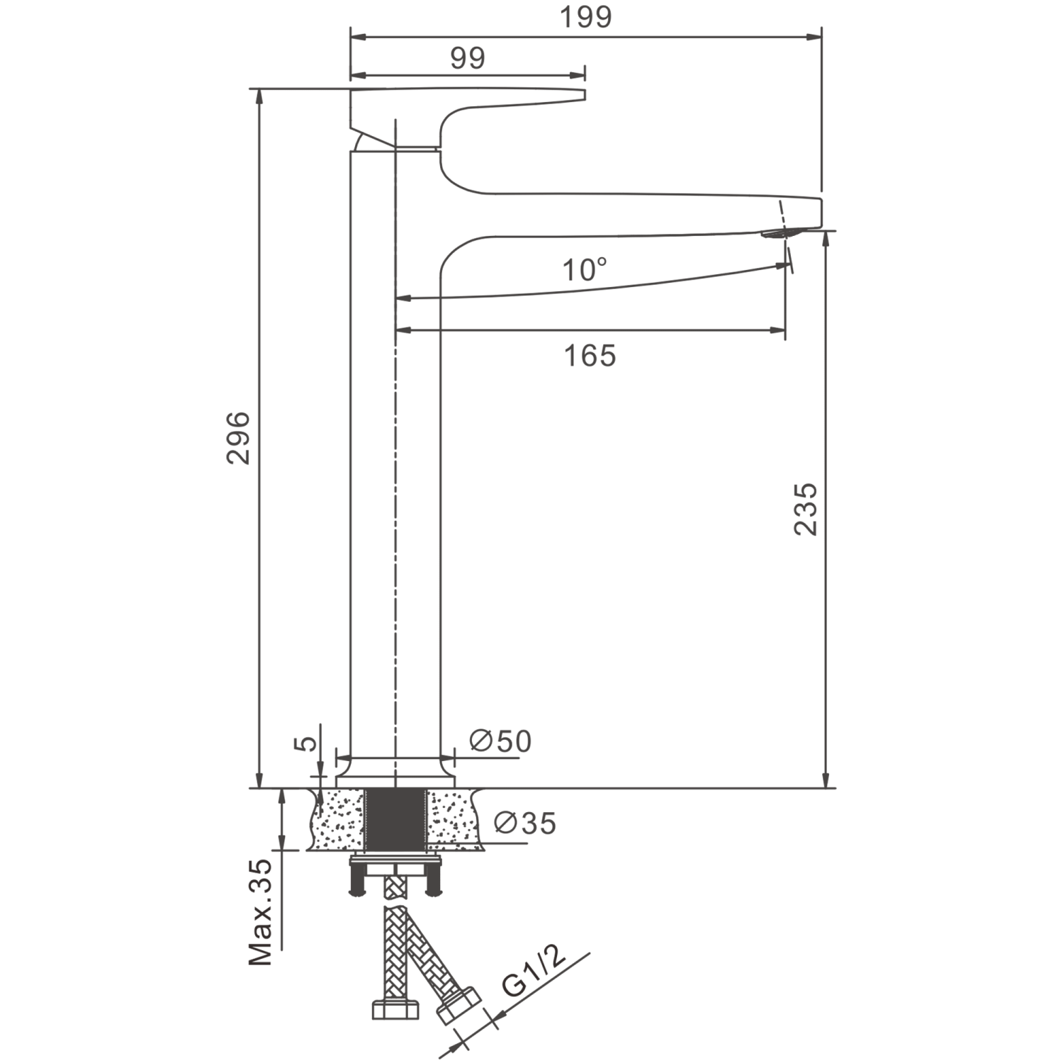 Смеситель для раковины BELZ высокий черный (B11713-7) - фото 2