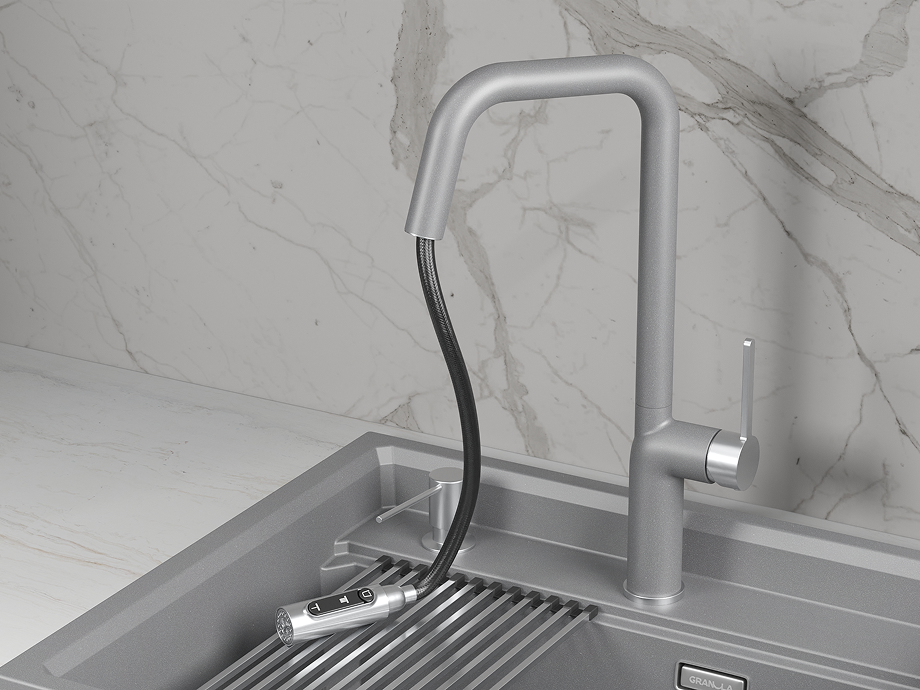 Смеситель для кухни GRANULA (9011, АЛЮМИНИУМ) - фото 3