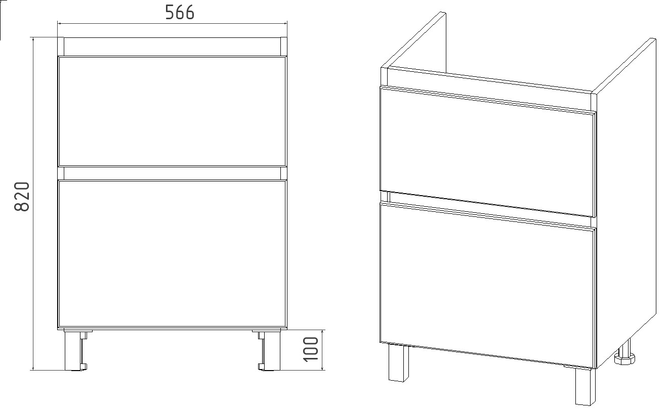 Тумба VIANT "Мальта" 2 ящика 430х560х820 под раковину .S-UM-COM60/1-w (COMO 60) (VMAL60CO-T2Y) - фото 3