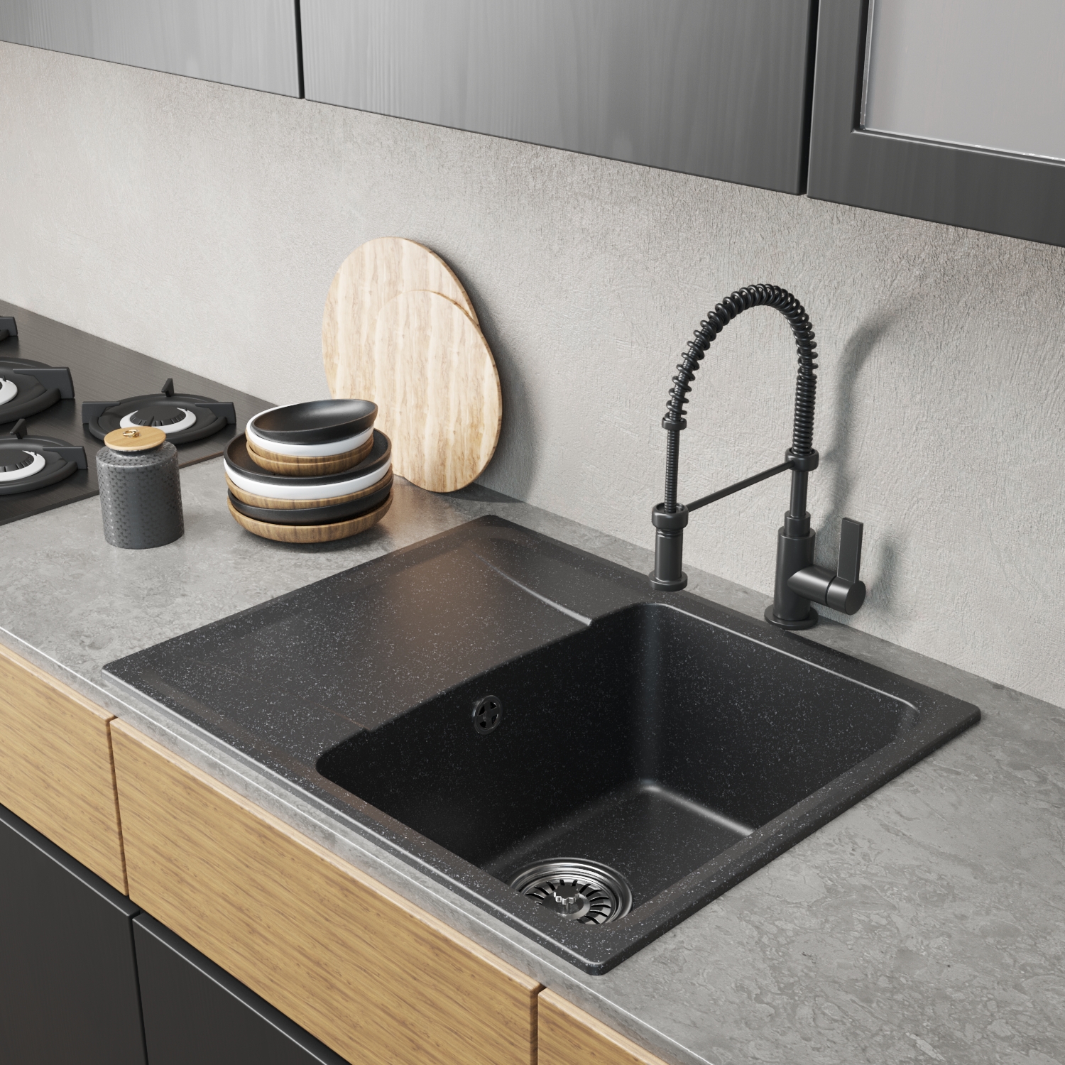 Мойка MIXLINE ML-GM26 с крылом, черная (308), 470*580*190мм NEW (552076) Мойка MIXLINE ML-GM26 с крылом, черная (308), 470*580*190мм NEW (552076) - фото 4