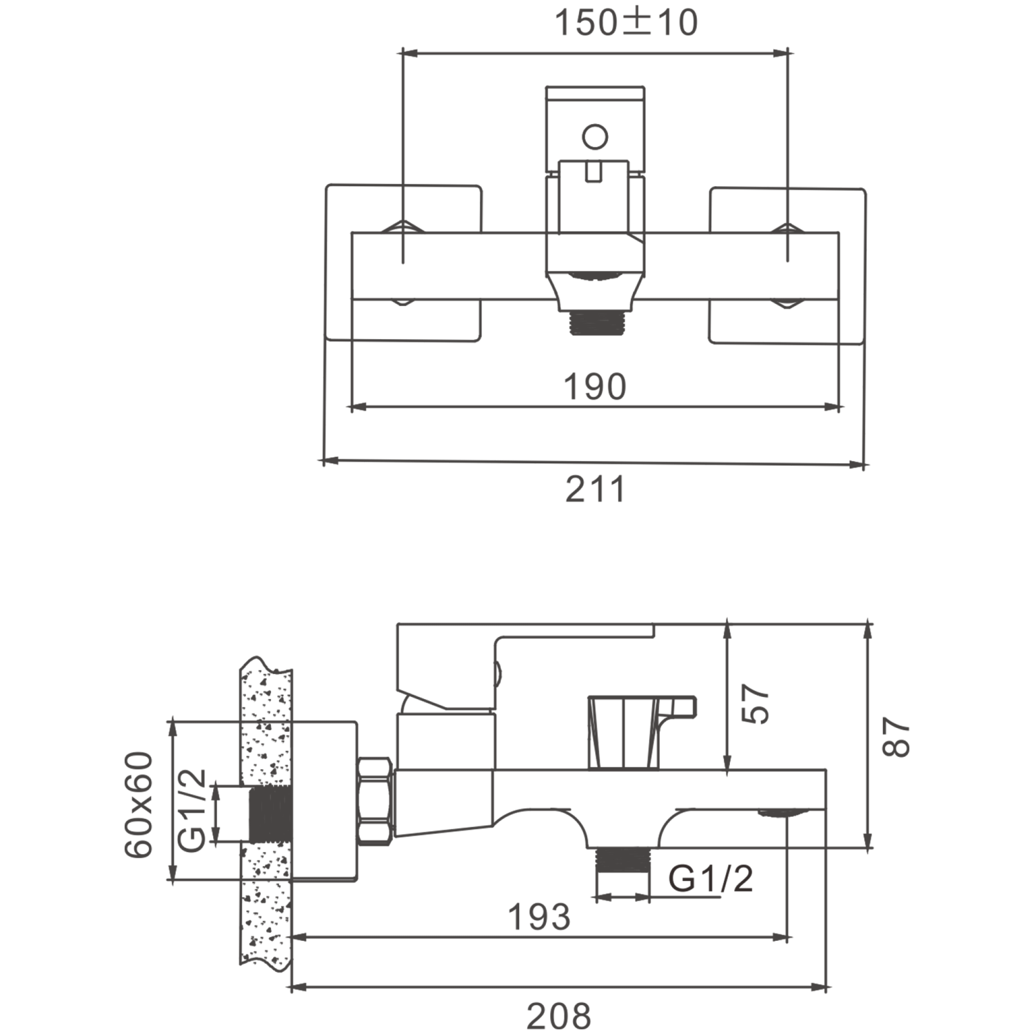 Смеситель для ванны BELZ B613-3 с аксессуарами, короткий излив (B60613-3) - фото 2