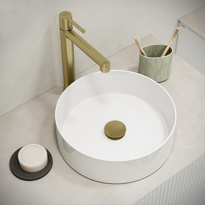 Выпуск для умывальника с переливом, матовое золото, Slide, IDDIS, (SLIMG1Wi88) - фото 2