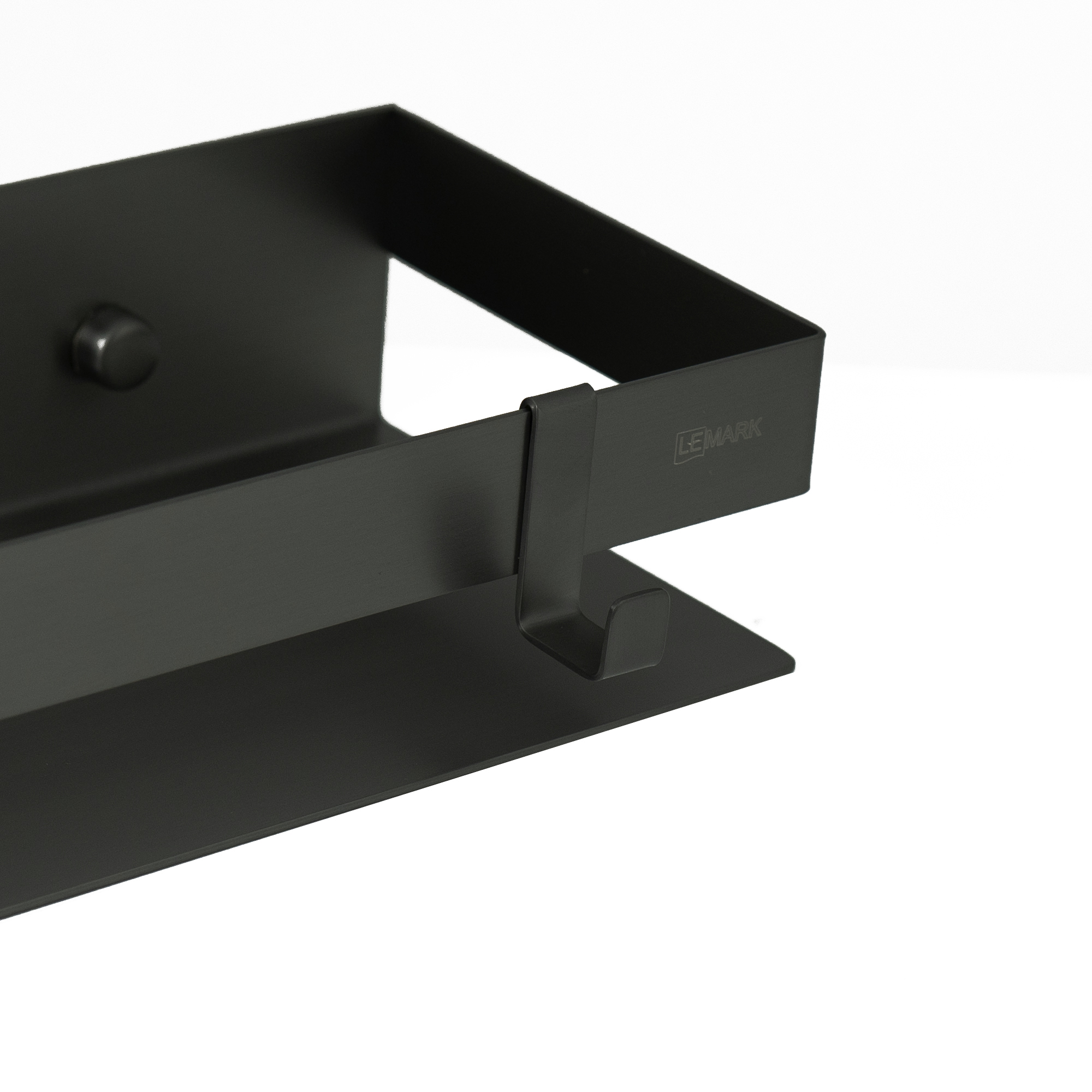 Полка для душа прямая Lemark SHELF LINE 400 мм из нерж. стали с крючками, черный (9772053) - фото 4