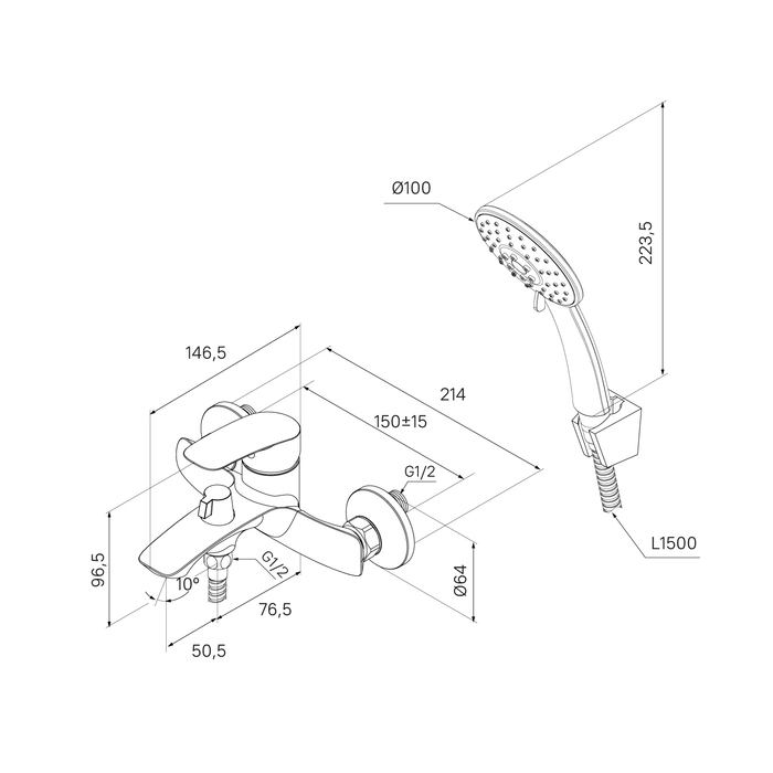 Смеситель для ванны, графит, Rora, Milardo, RORGM00M02 - фото 4