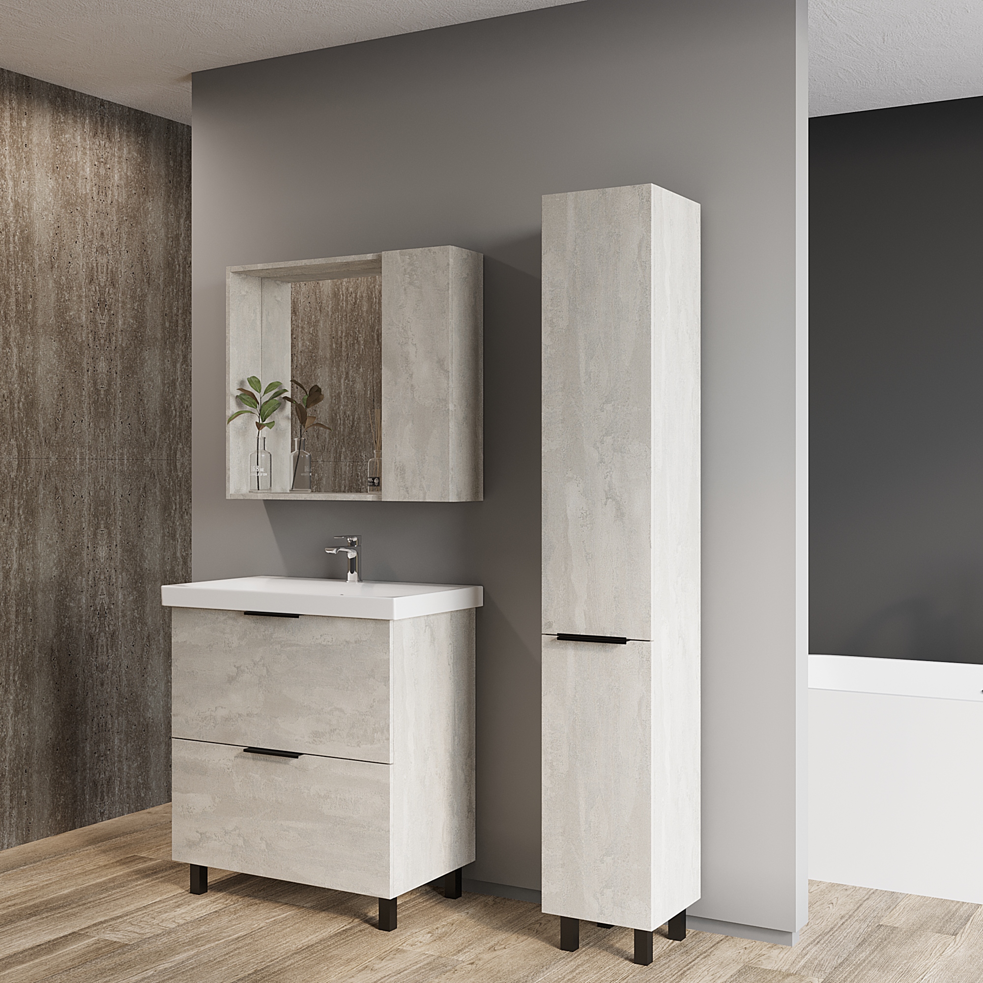 Тумба VIANT "Берлин" MODUO 60 2 ящика цемент 444х570х820 (VBER60MDC-T2Y) - фото 5