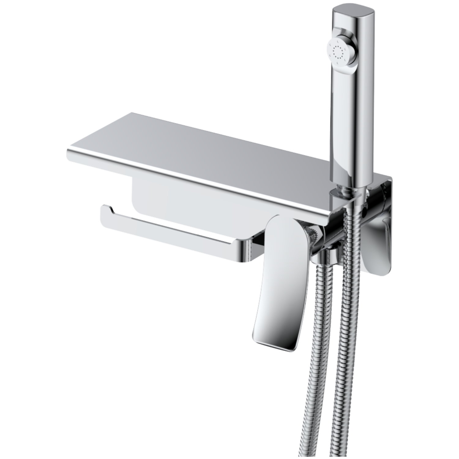 Смеситель с гигиенической лейкой, полочкой и держателем туалетной бумаги HAIBA хром (HB55553) - фото 1