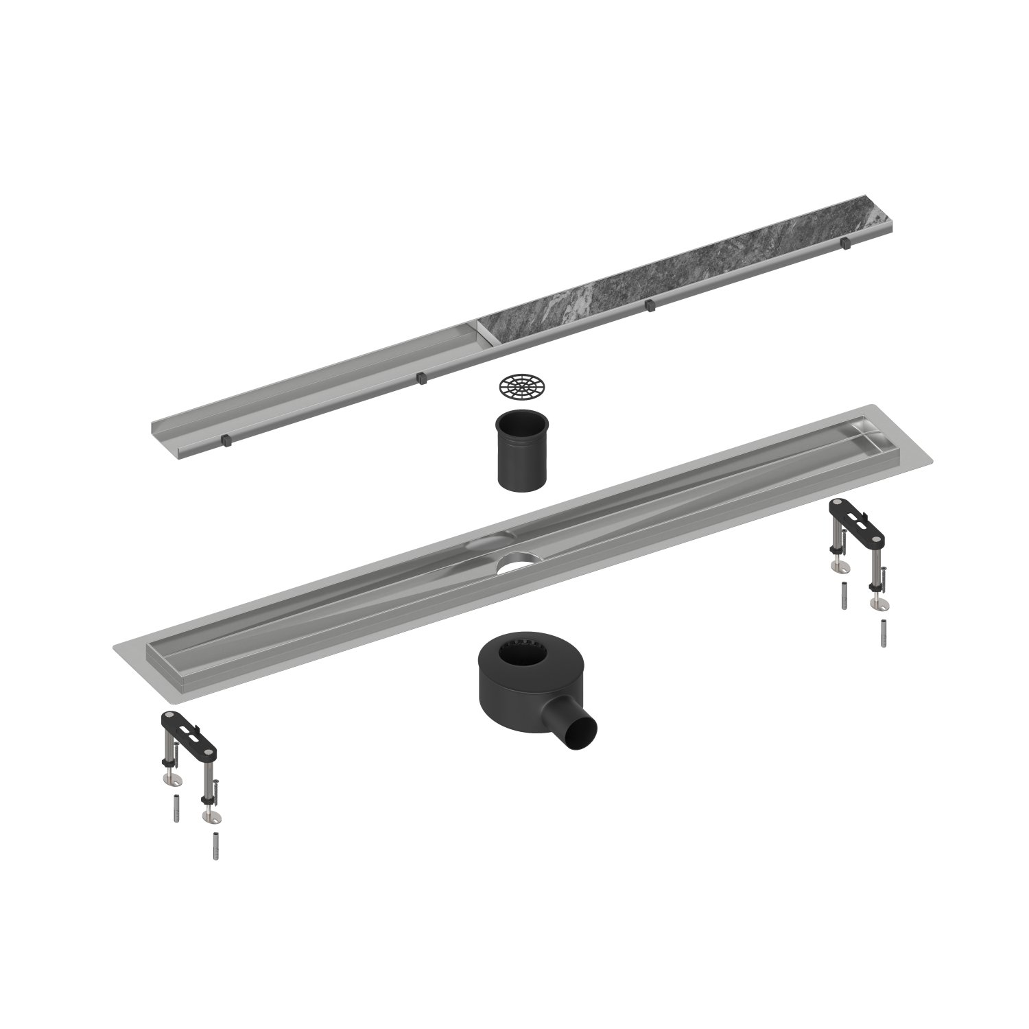 Душевой лоток TIMO Drain System 800 с двусторонней панелью "plate" под плитку, Сатин (DS230208/01) - фото 1