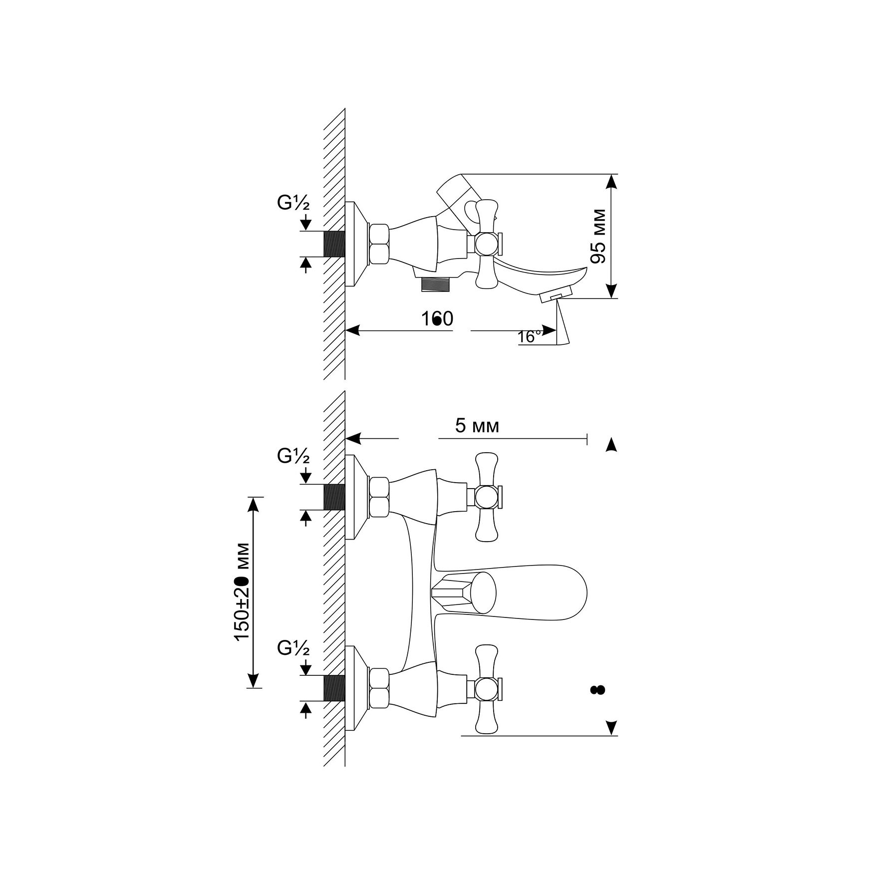 Смеситель для ванны MIXLINE ML10-01 (529846) - фото 2