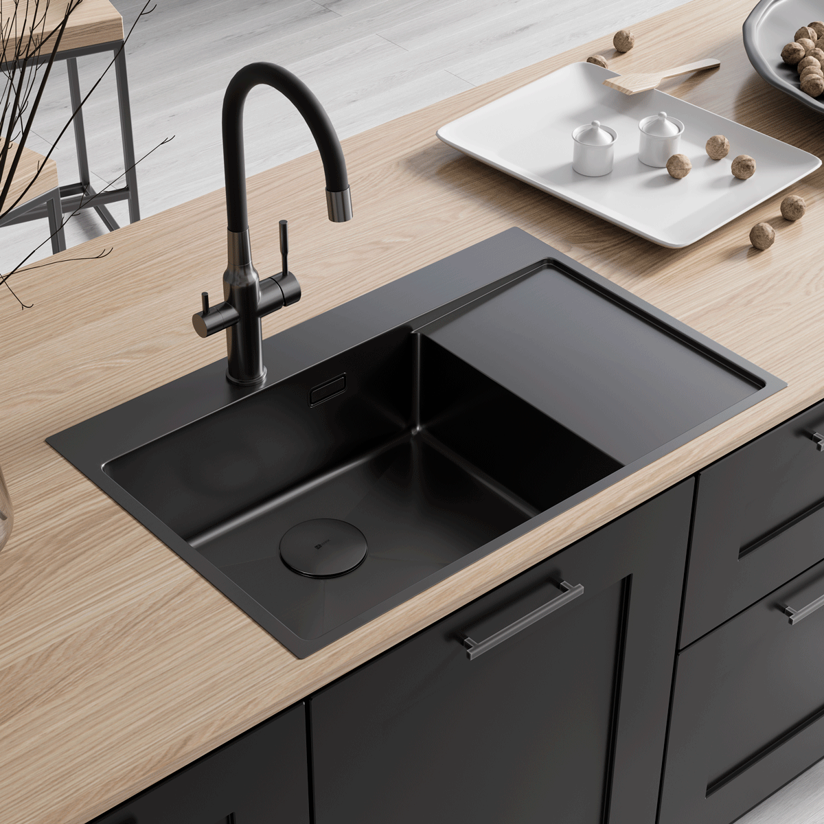 Кухонная мойка Lemark KEZADRA 780L прямоугольная с крылом из нержавеющей стали (чаша СЛЕВА) цвет: чёрный матовый (9932152) Кухонная мойка Lemark KEZADRA 780L прямоугольная с крылом из нержавеющей стали (чаша СЛЕВА) цвет: чёрный матовый (9932152) - фото 3