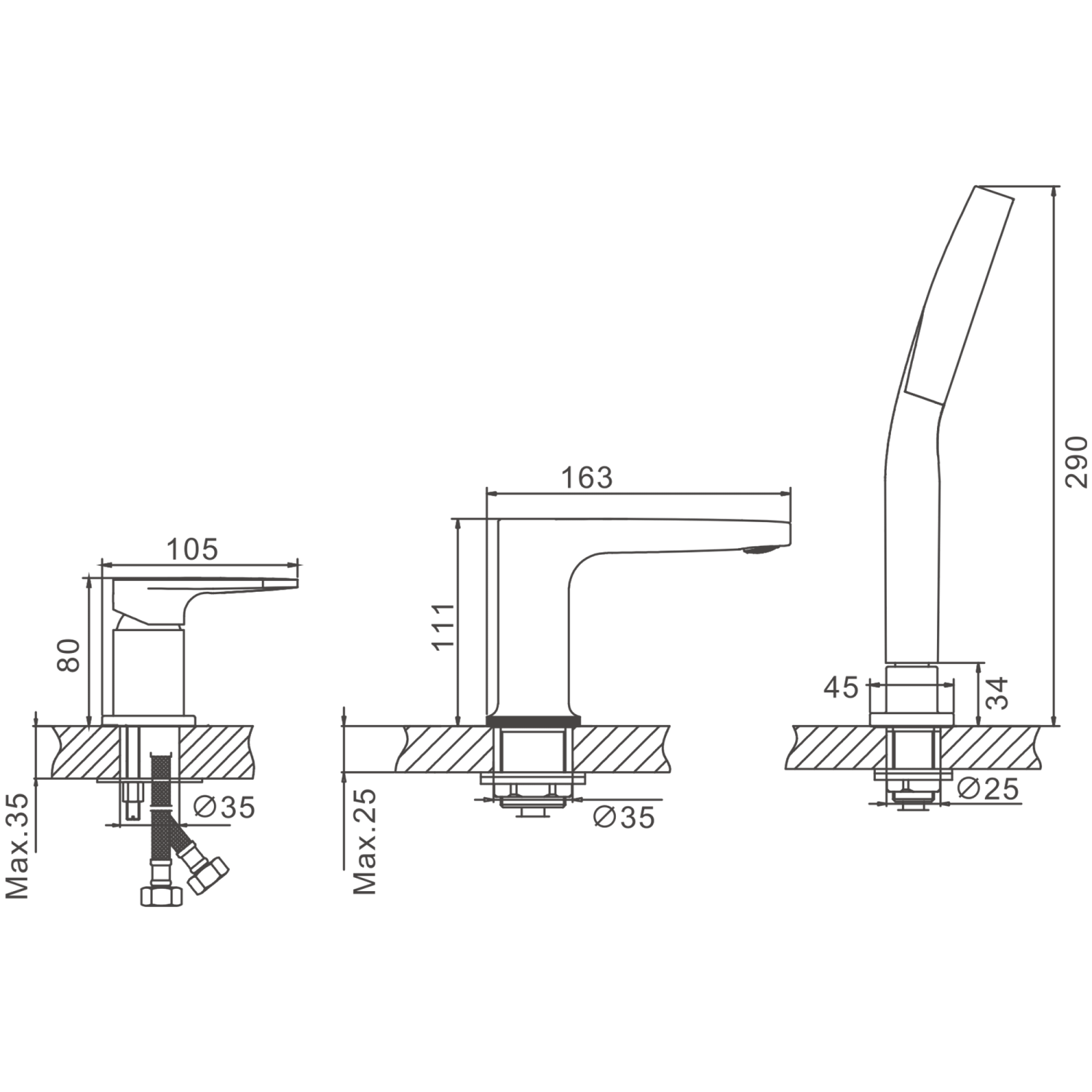 Смеситель для ванны BELZ на борт хром (B66713) - фото 5