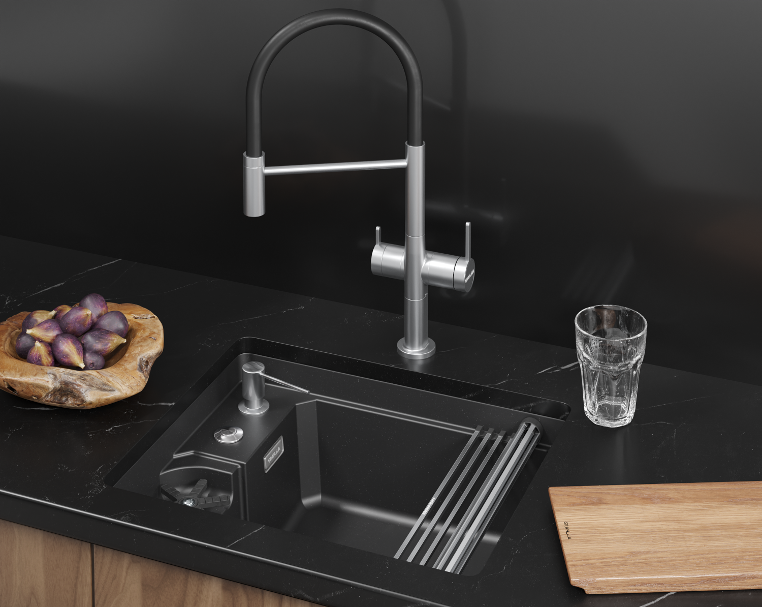 Кухонная мойка GRANULA KITCHEN SPACE RINZER кварц (5505RU, ШВАРЦ) - фото 3