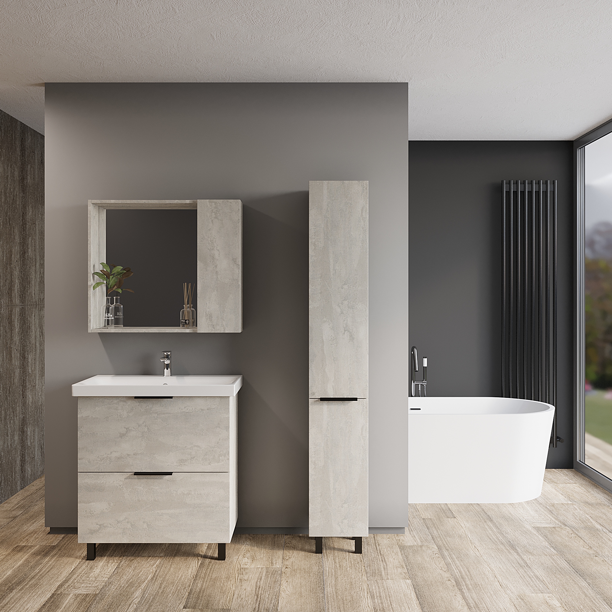 Тумба VIANT "Берлин" MODUO 80 2 ящика цемент 441х766х820 (VBER80MDC-T2Y) - фото 4