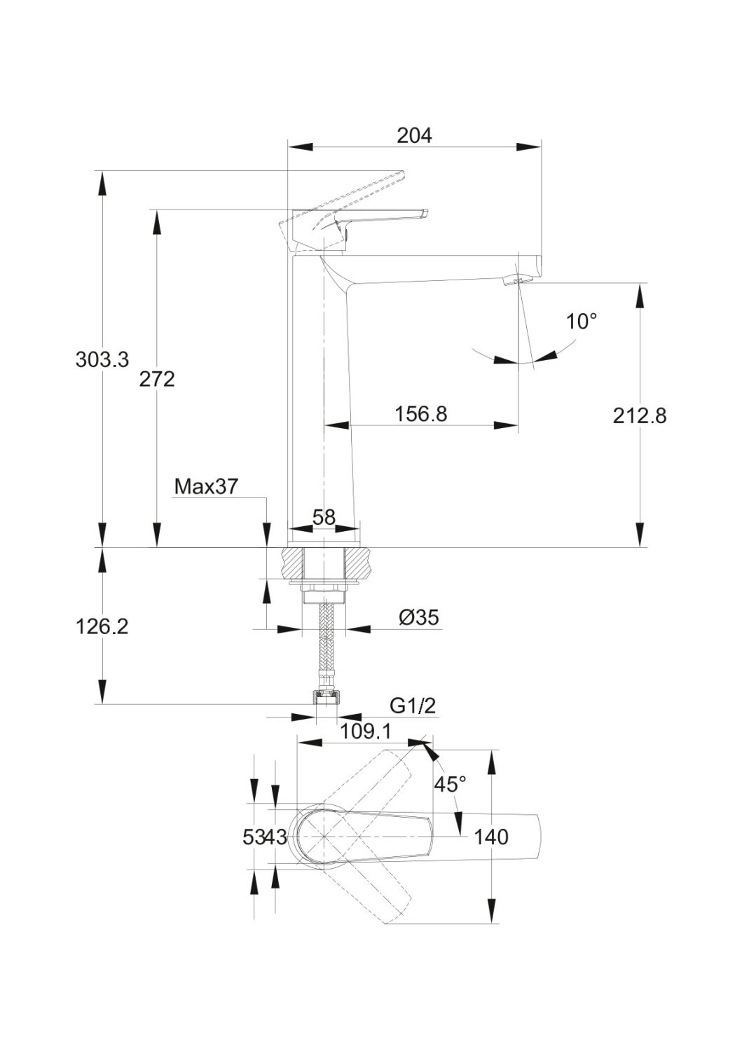 Смеситель для раковины высокий Cersanit MODUO однорычажный хром (64095) - фото 3