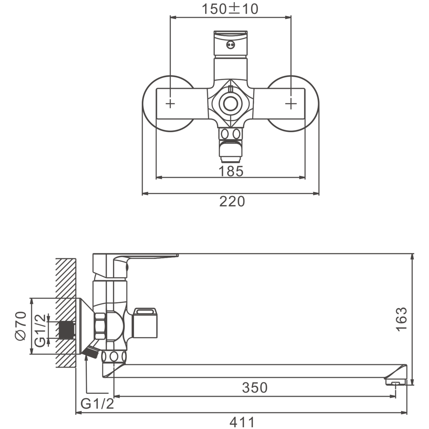 Смеситель для ванны BELZ B678 с аксессуарами, длинный излив (B22678) - фото 3