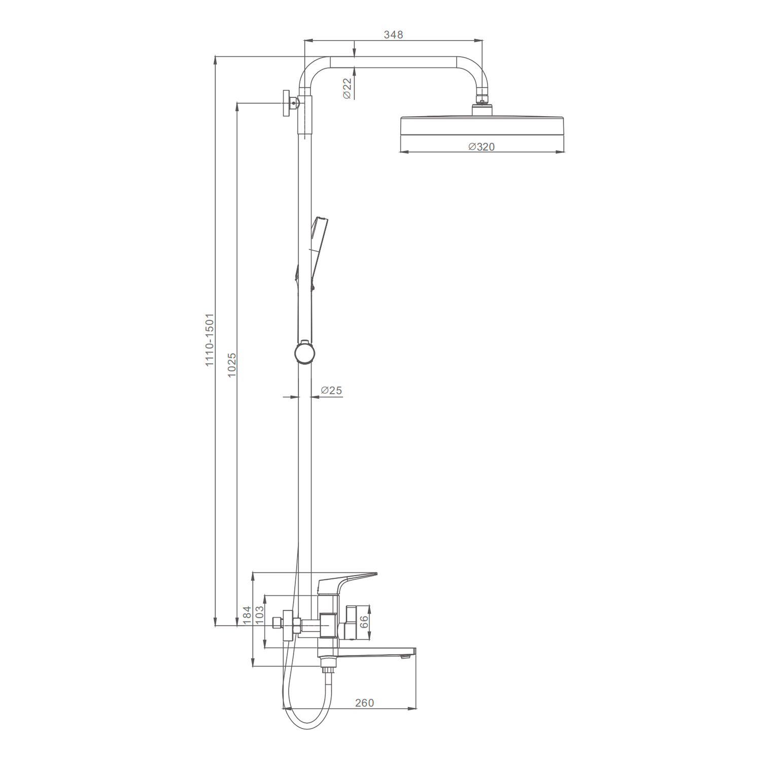Душевая система Raglo для ванны и душа излив поворотный 20 см, хром (R07.24) - фото 2