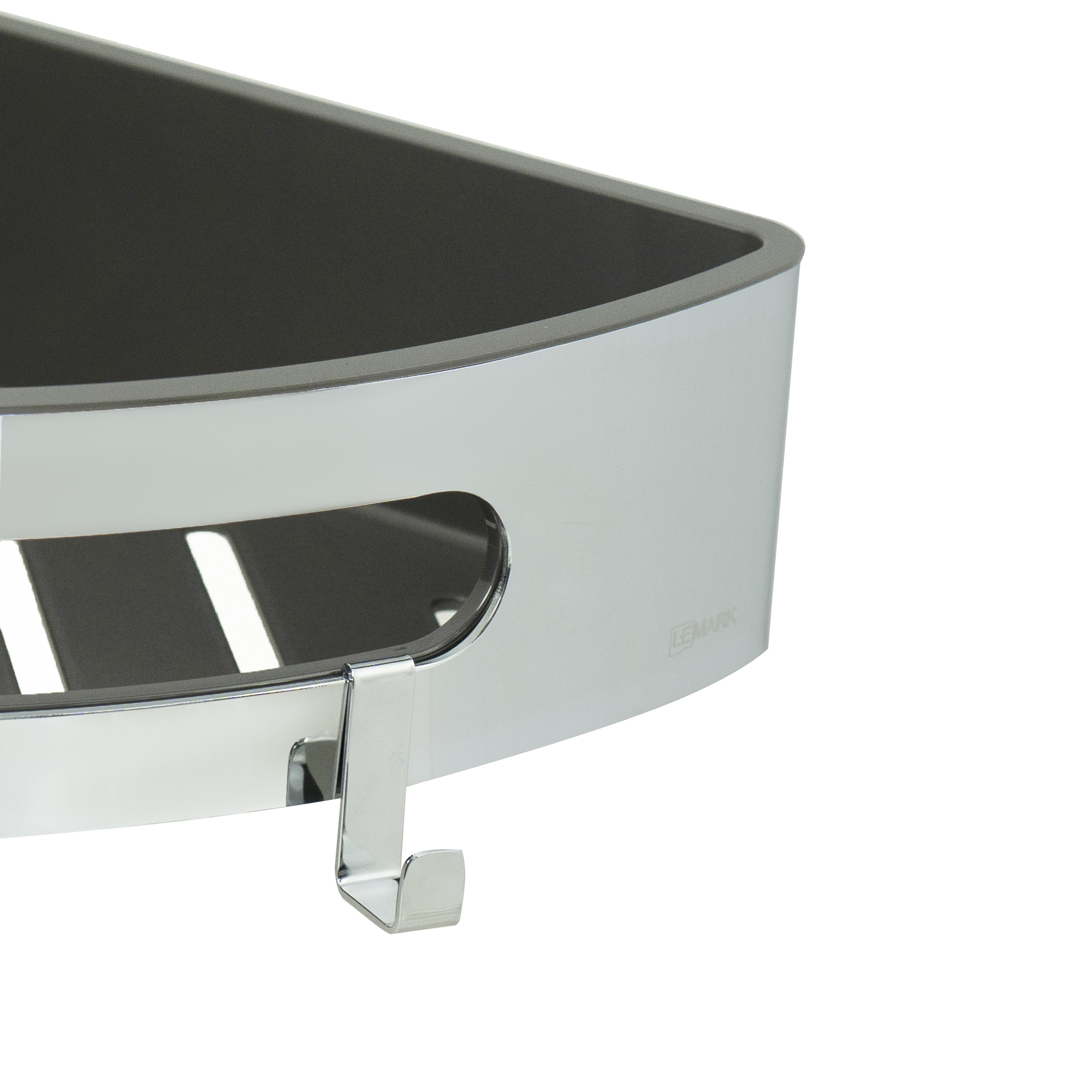 Полка для душа угловая Lemark SHELF LINE из нерж. стали с крючками, хром/вставка-пластик графит (9771046) Полка для душа угловая Lemark SHELF LINE из нерж. стали с крючками, хром/вставка-пластик графит (9771046) - фото 3