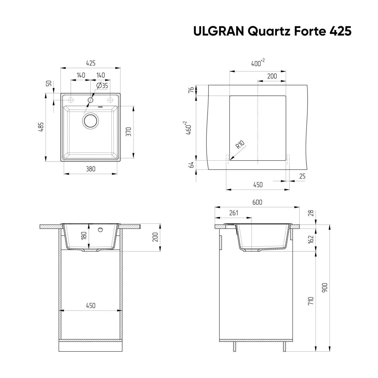 Мойка ULGRAN Quartz космос (Forte 425-08) - фото 3