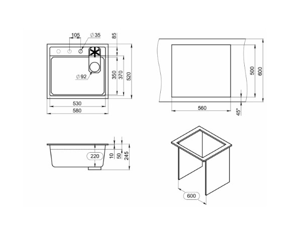 Кухонная мойка GRANULA KITCHEN SPACE RINZER кварц (5807R, ЧЕРНЫЙ) - фото 8